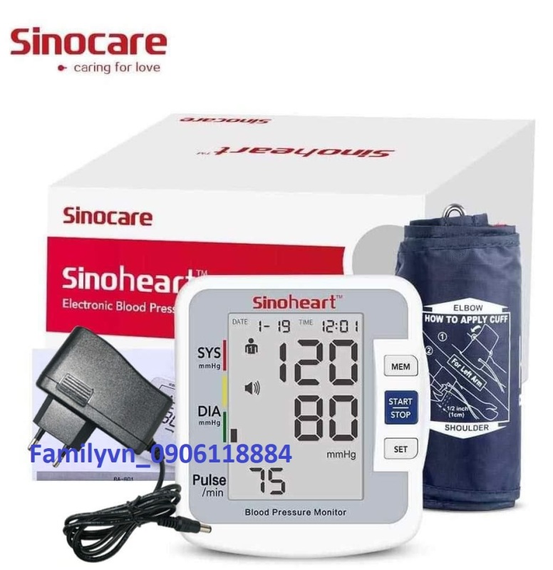 Máy đo huyết áp bắp tay Sinoheart BA-801 - Sinocare Công nghệ Đức + Tặng bộ đổi nguồn AC 220V