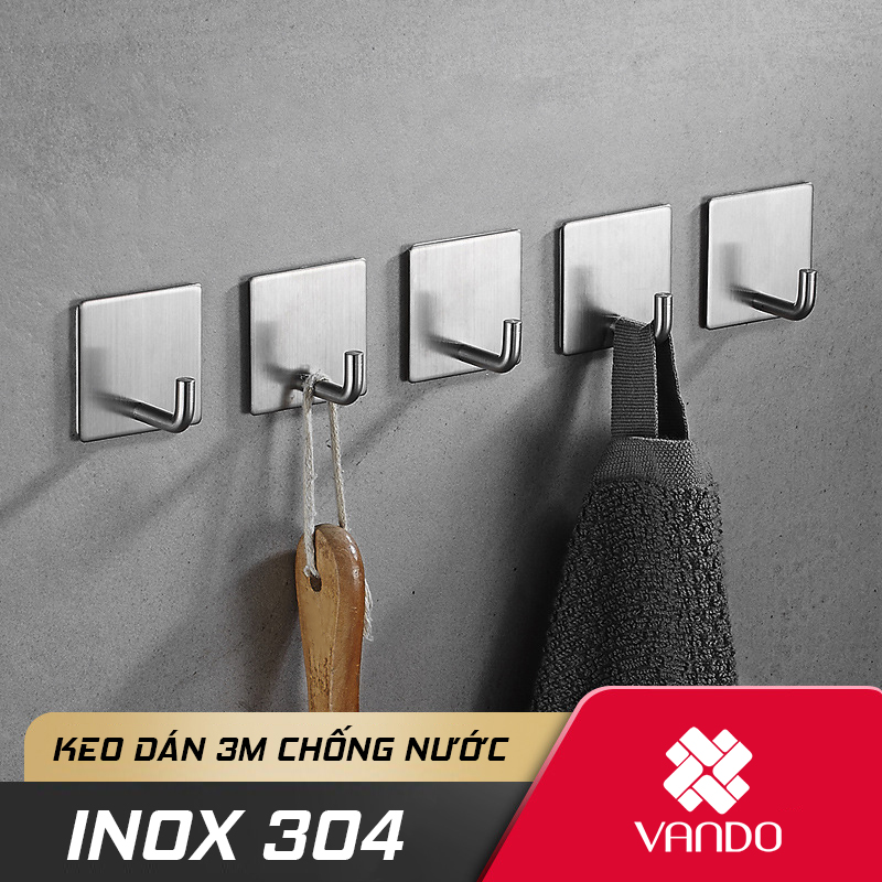 [ 𝐂𝐎𝐌𝐁𝐎 ] Móc Treo Đồ INOX 304 Keo 3M Siêu Dính Dán Tường Gạch, Men, Kính