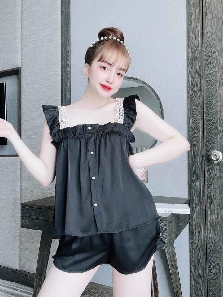 Đồ bộ đùi cánh tiên mặc nhà, bộ ngủ lụa satin cao cấp