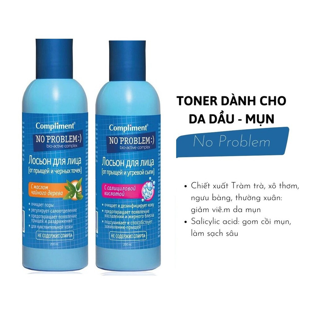 Toner Compliment No Problem kiềm dầu giảm mụn Nga Chai 200ml