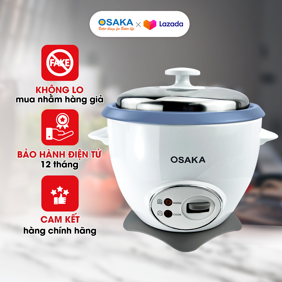 Nồi Cơm Điện Dung Tích 2.2L, Công Suất 900W - Lòng Nồi Chống Dính - Nắp Inox 304 - OSAKA RC-220R
