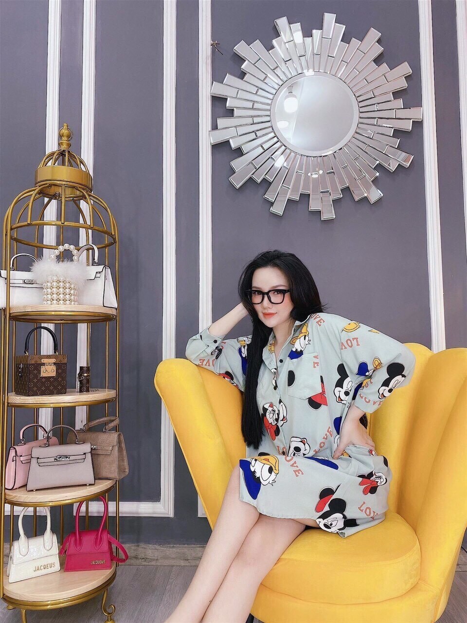 [HCM]Đầm suông sơ mi in họa tiết cực xinh