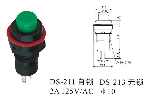 Nút Nhấn Nhả - Nút Reset 10mm DS-213 (thân nhựa)