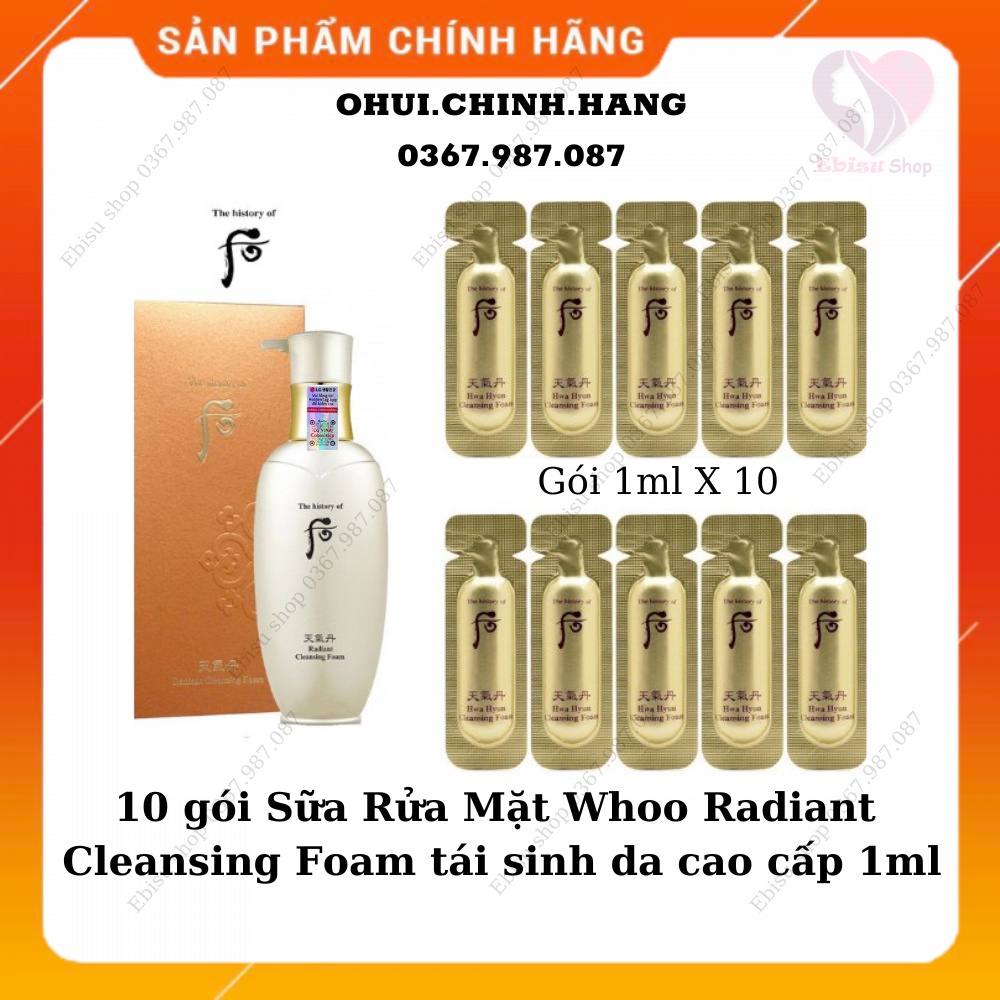 10 gói sữa rửa mặt tái sinh whoo cao cấp_whoo radiant cleansing foam 1ml