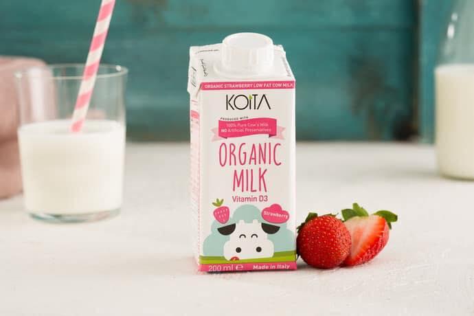 Sữa bò hữu cơ vị dâu ít béo Koita (200ml)