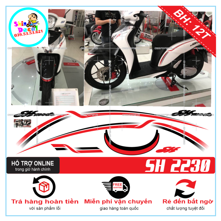 Tem xe sh mode, tem rời sh mode mẫu giống zin chỉ đỏ đen