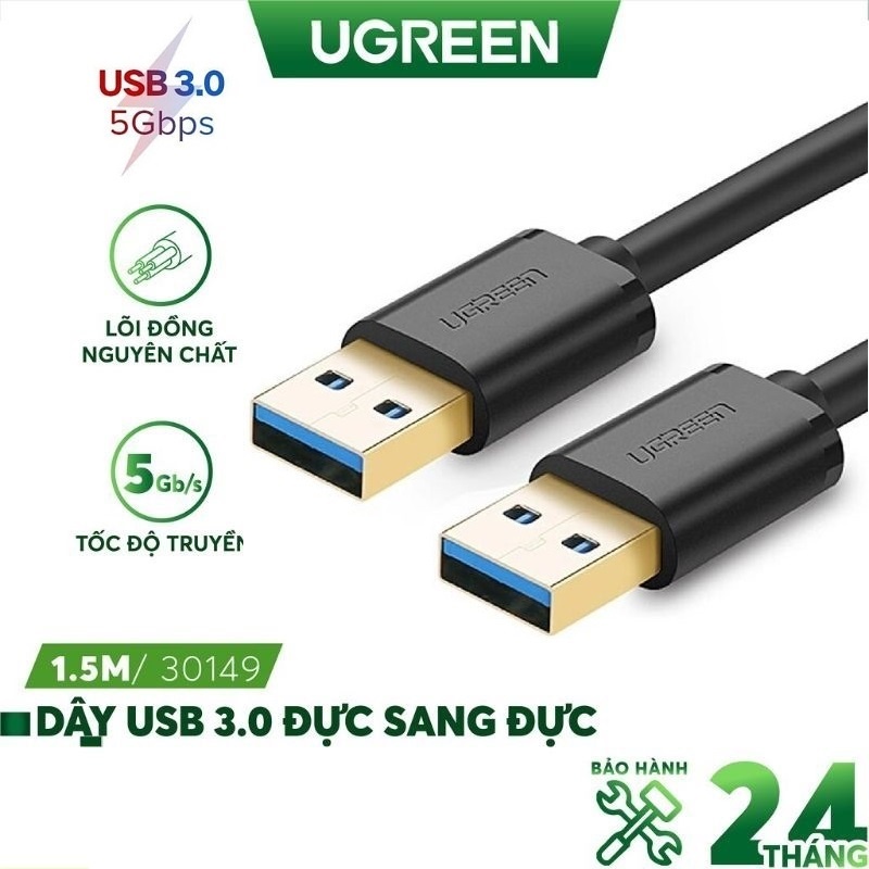 Dây usb 3.0 2 đầu đực, mạ vàng dài 0.5-2m ugreen us128 - hàng