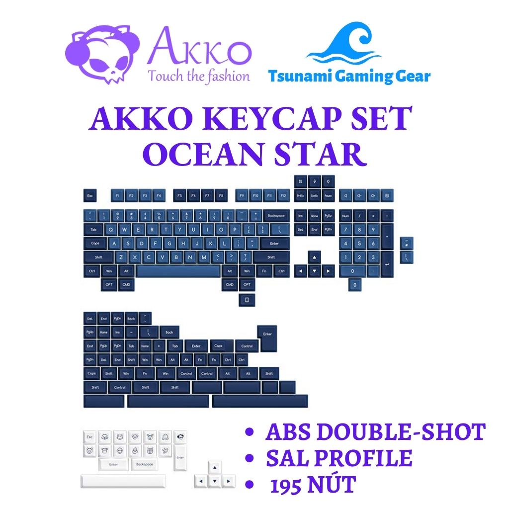 Bộ keycap AKKO Black on White I Black Gold I Ocean Star I White on Black  (ABS Double-Shot/ SAL profile/ 195 nút)