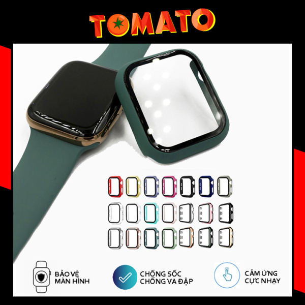 Ốp Nhựa Cứng Viền Nhám Có Kính Cường Lực Dành Cho Apple Watch Full Size 38/40/42/44mm - Phụ Kiện Tomato