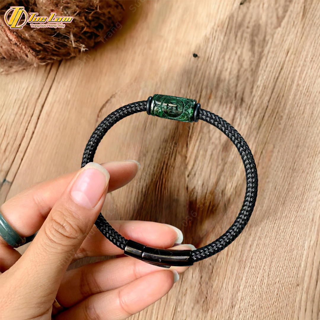 HÀNG HOT Vòng tay đôi nam nữ lu thống ngọc sơn thủy xanh hợp mệnh mộc hỏa, chạm khắc họa tiết tài lộc Tuệ Lâm