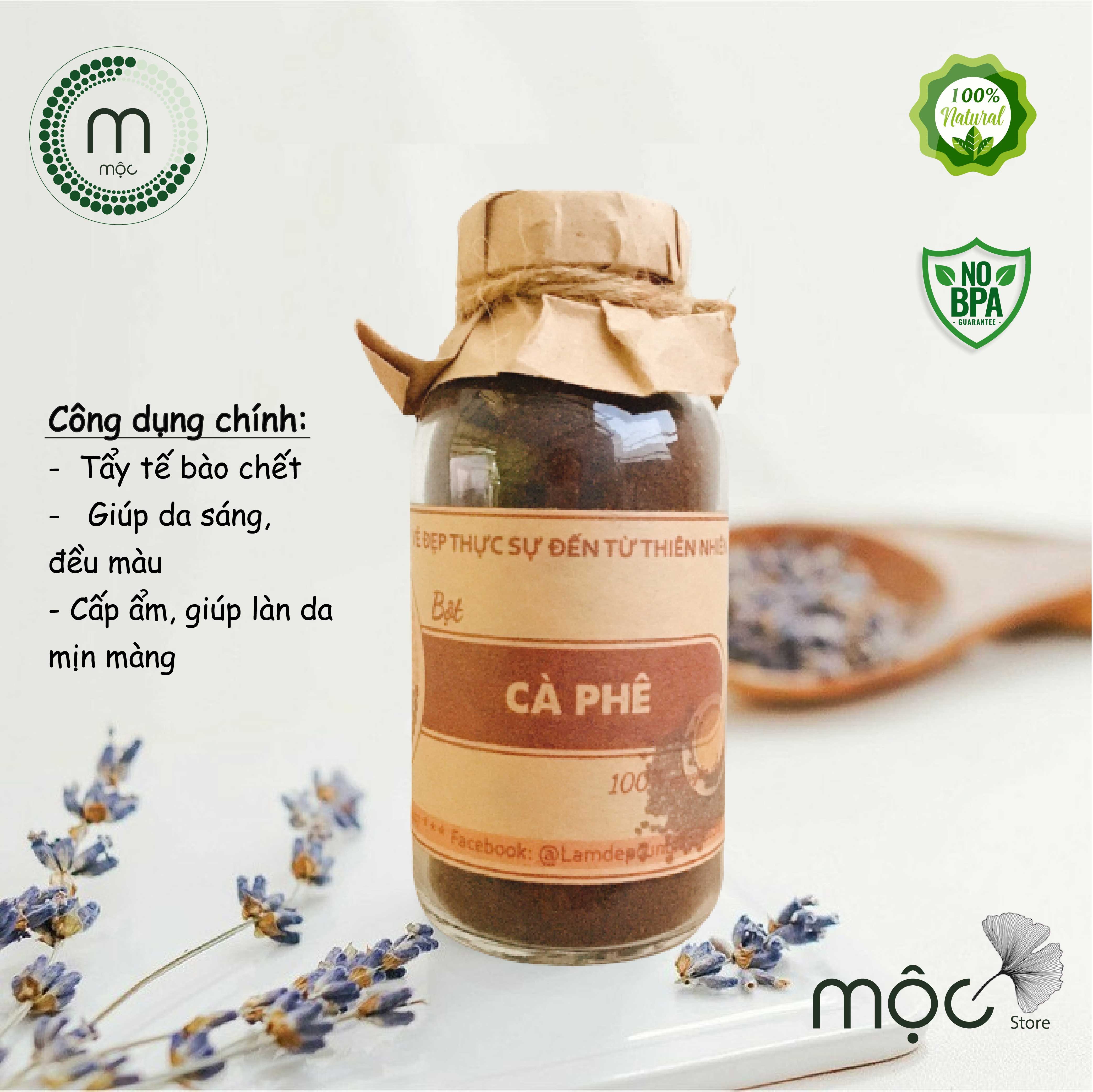Bột cà phê face (cafe scrub) nguyên chất MỘC - dưỡng trắng, làm sạch sâu, dưỡng ẩm và làm đều màu da túi dùng thử 10g, chai 100ml, 200ml handmade