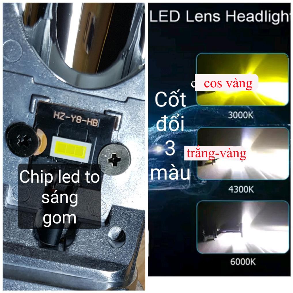 Bi cầu Led mini chân H4 cốt đổi 3 màu