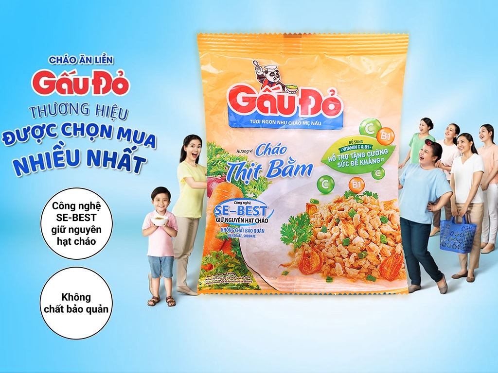 5 gói Cháo ăn liền thịt bằm/gà gấu đỏ 50g