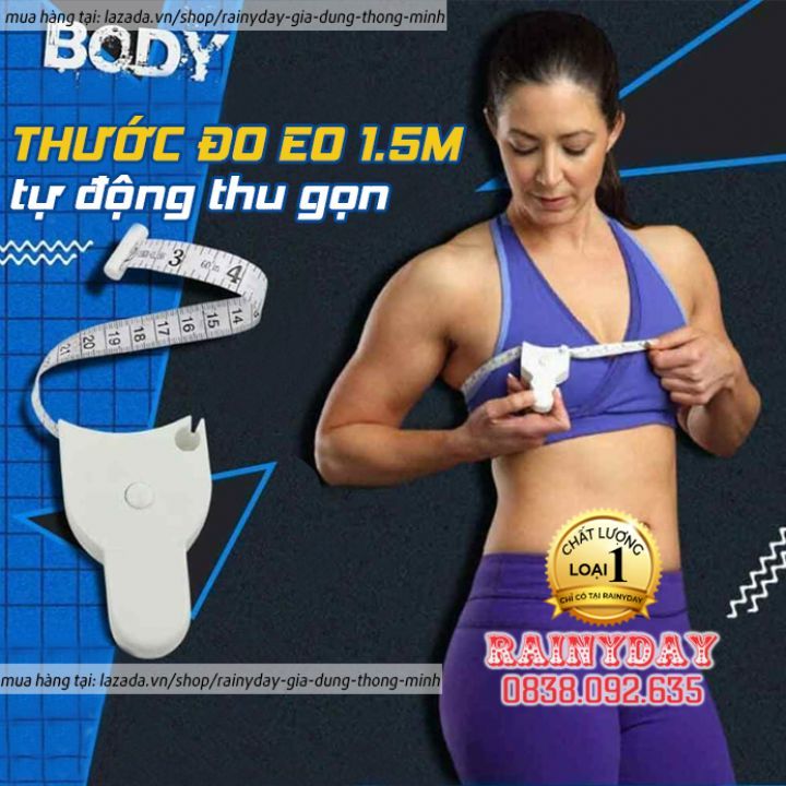 Thước dây đo eo tự động mini, thước đo vòng bụng eo 3 vòng chiều cao cơ thể may đồ cuộn rút·1.5m