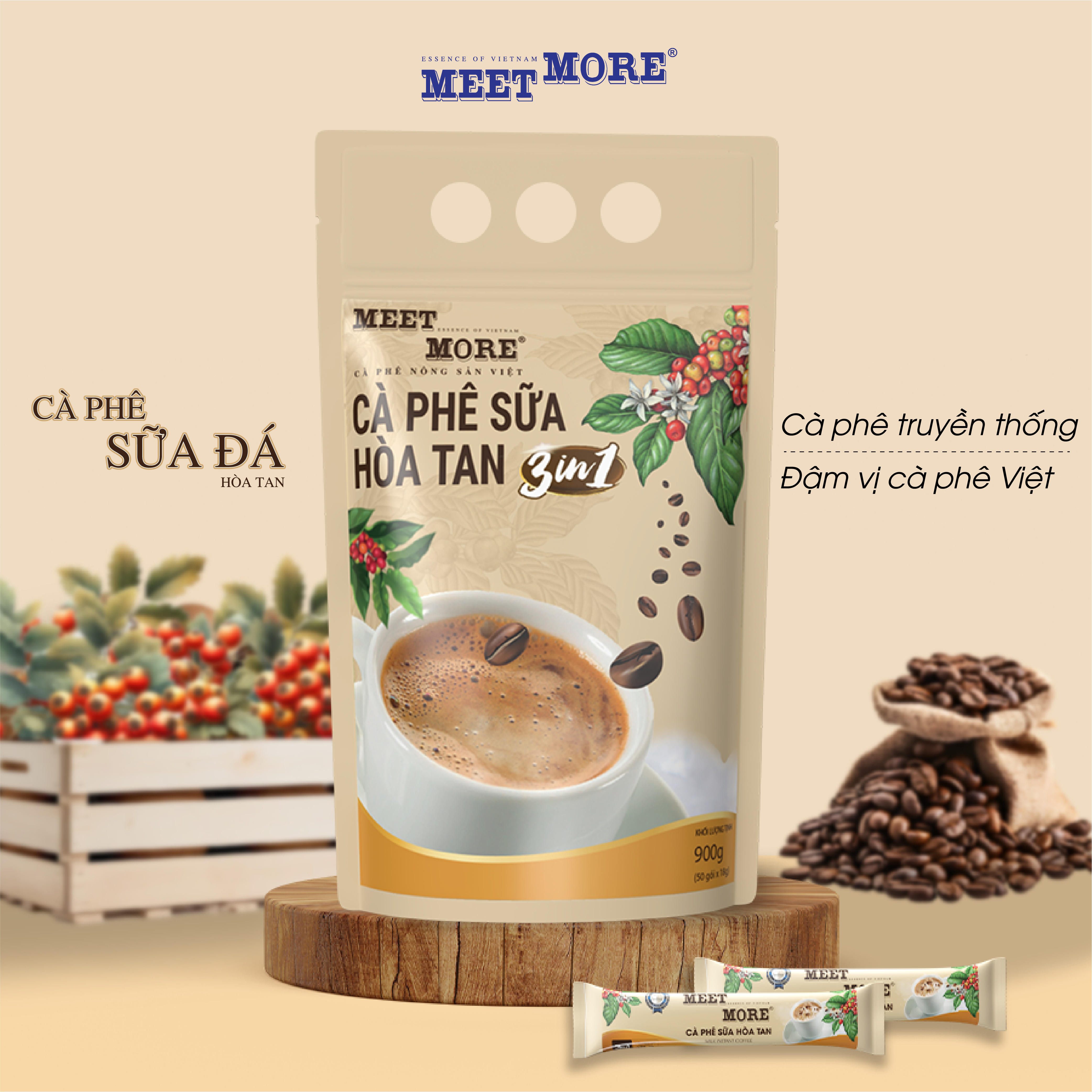 Bịch Cà Phê Sữa Đá Hoà Tan Meet More (50 Gói/18 Gram) - Cà Phê Truyền Thống