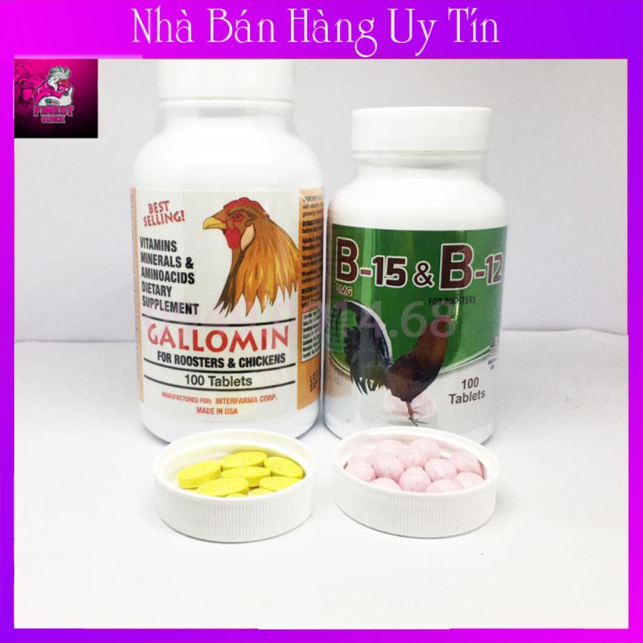 Combo 1 Hộp Gallomin 100 Viên Cộng 1 Hộp B15 B12 100 Viên-Nuôi Chiến Kê Chế Độ Đá