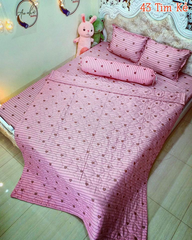 Bộ Ga Gối Cotton Poly 3 Món Mẫu KẺ TIM HỒNG