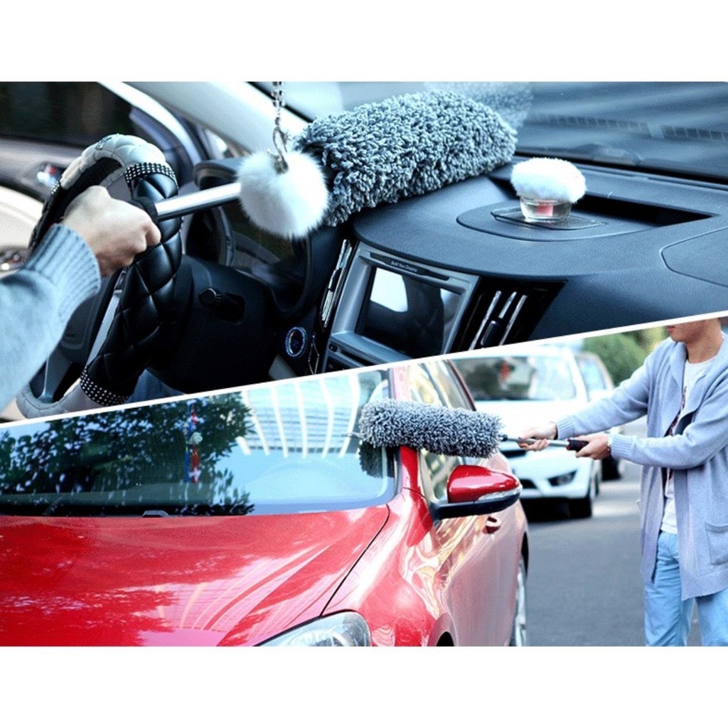 Cây chổi tròn lau bụi bằng sợi dầu, cán dài kim loại rửa xe, dọn nội thất cho xe hơi, xe ô tô, xe tải