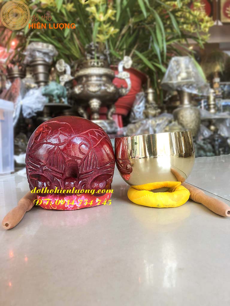 Bộ chuông mõ huế tụng kinh bằng đồng số 3 đường kính 12.5cm