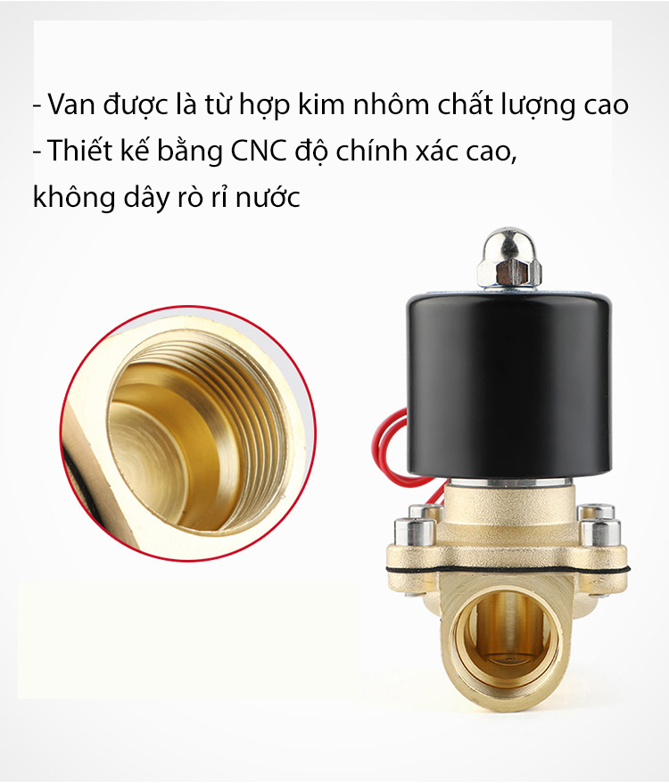 Van điện từ phi 27mm đóng mở nước bằng điện 220v