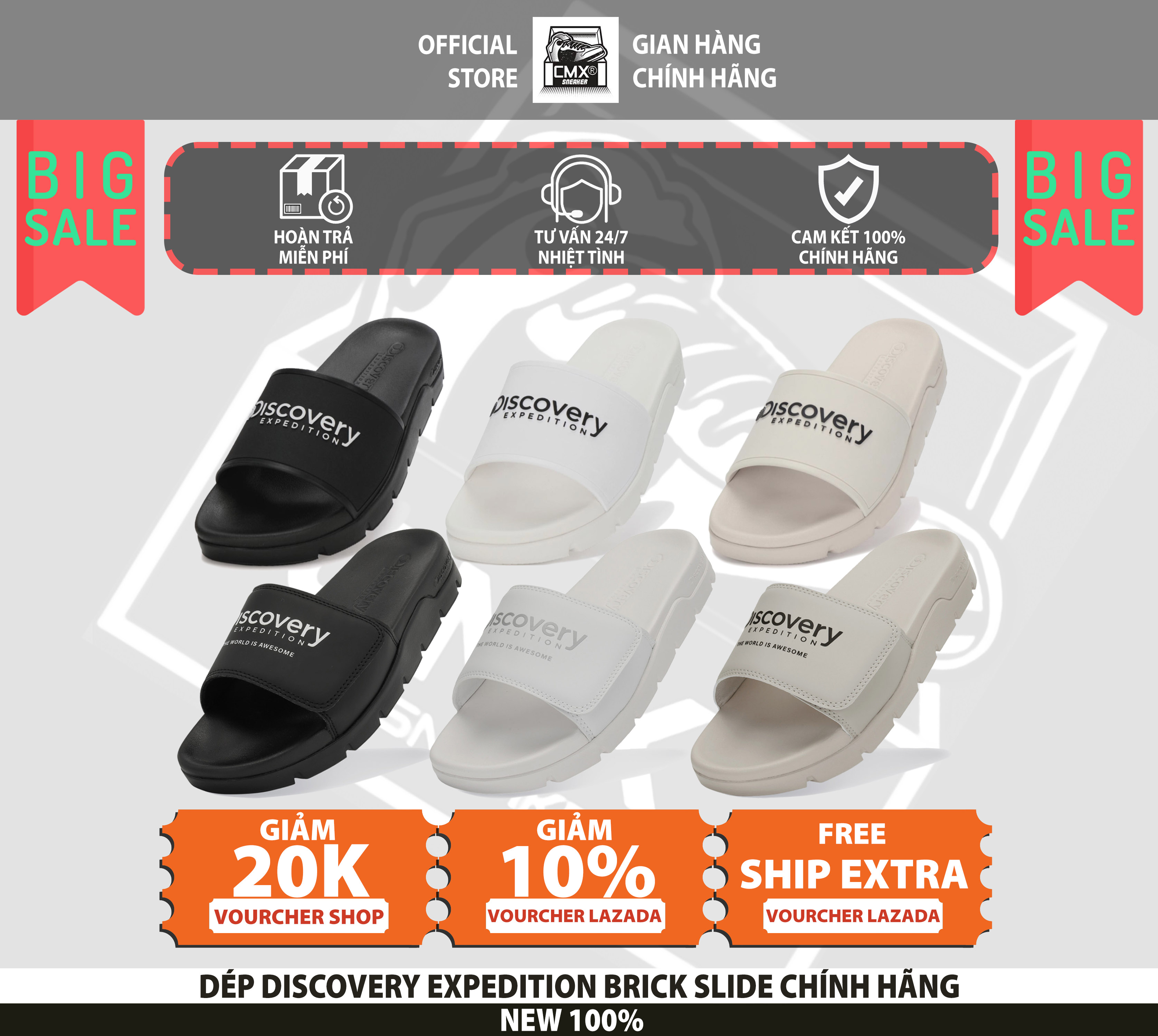 😘 [ HÀNG CHÍNH HÃNG ] Dép Discovery Expedition Brick Slide ( BEIGE - TRẮNG - ĐEN ) - REAL AUTHENTIC 100%