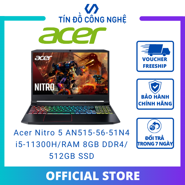 Bảng giá Laptop Acer Nitro 5 AN515-56-51N4 (NH.QBZSV.002)/ Black/ Intel Core i5-11300H (up to 4.40 Ghz, 8 MB)/ RAM 8GB DDR4/ 512GB SSD/ Nvidia Geforce GTX1650 4GB/ 15.6 inch FHD/ WC+WL+BT/ 57 Whr/ Win 10H/ 1 Yr Phong Vũ