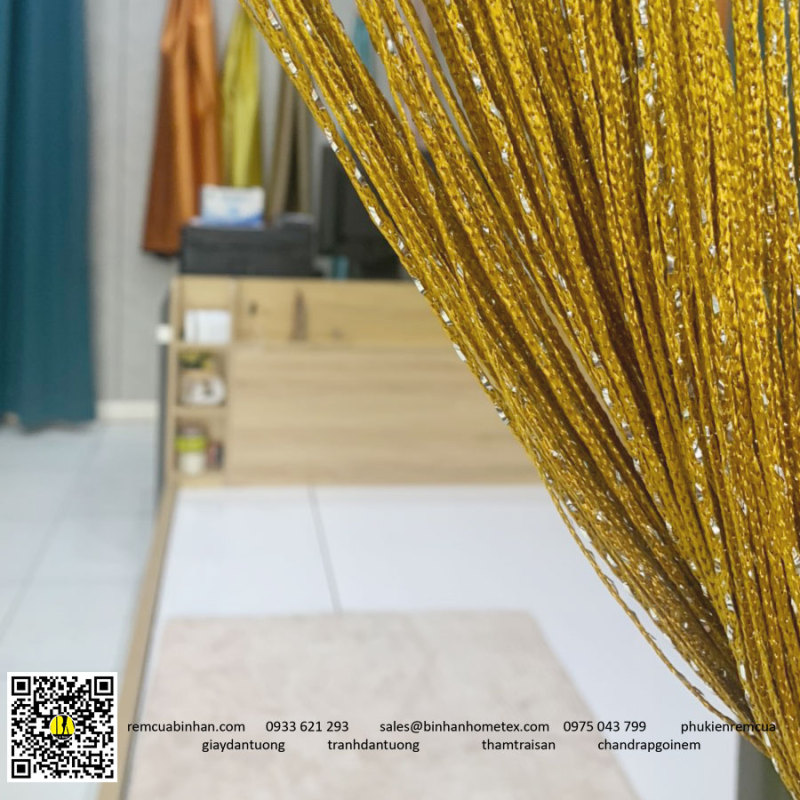 Rèm sợi chỉ kim tuyến màu vàng đồng trang trí tiệc cưới, tiệm tóc, spa, decor tiệc party 3m*3m