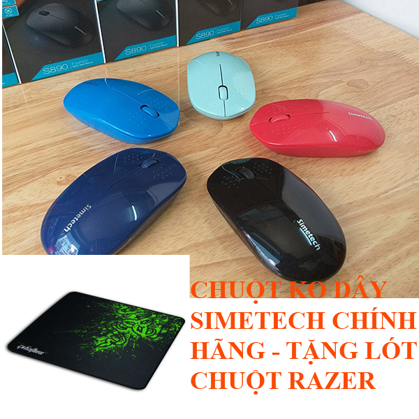 COMBO CHUỘT KHÔNG DÂY SIMETECH S890 TẶNG MIẾNG LÓT CHUỘT RAZER CỰC ĐẸP