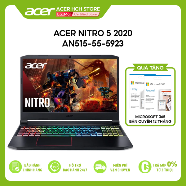 [VOUCHER 10% từ 27-29.03] Laptop Acer Nitro 5 2020 AN515-55-5923 (i5-10300H | 8GB | 512GB | VGA GTX 1650Ti 4GB | 15.6 FHD 144Hz | Win 10)