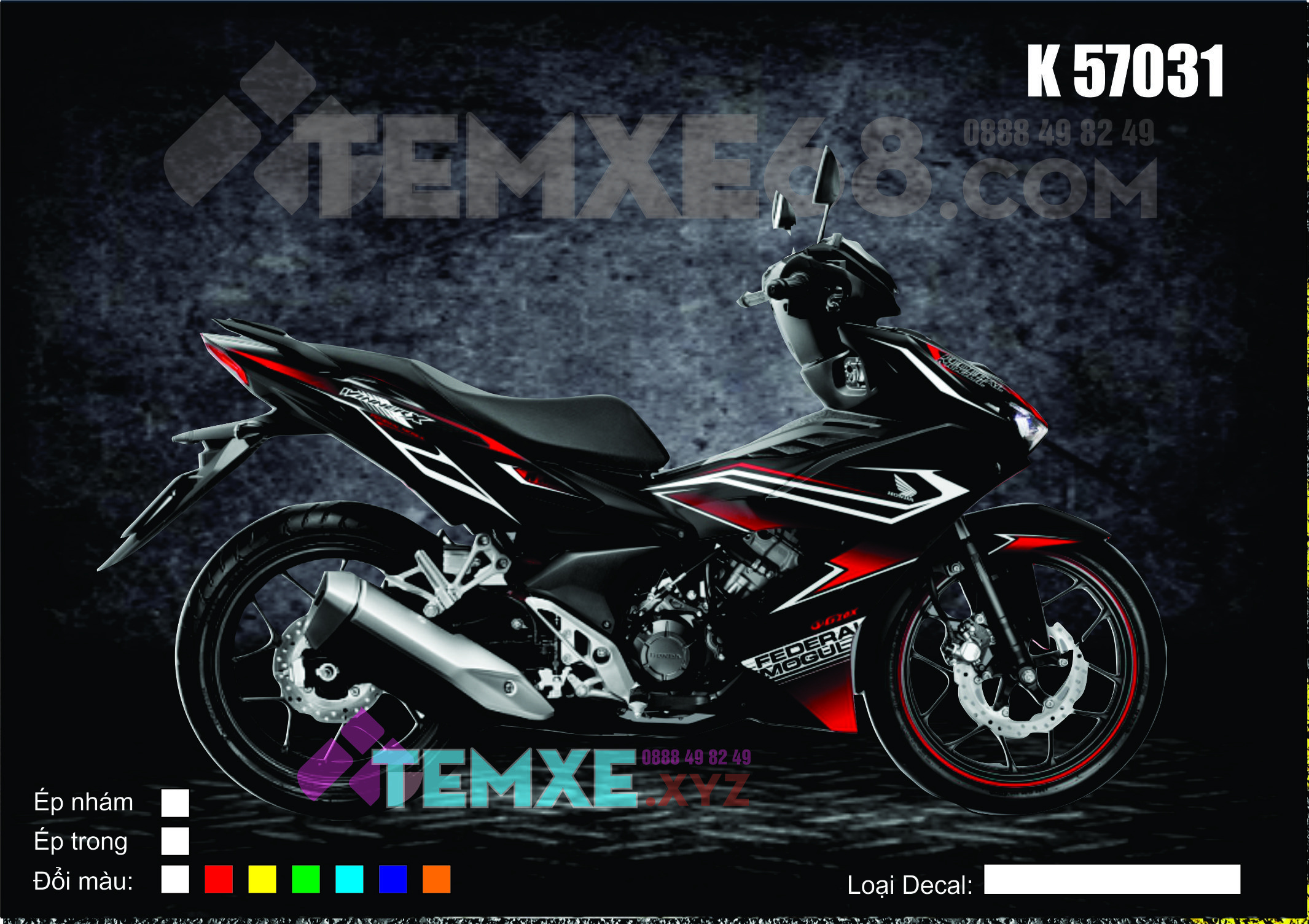 Tem xe trùm Winner X Đen đỏ trắng