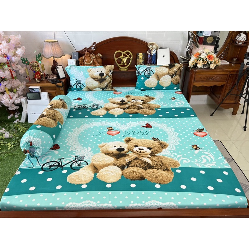 Bộ ga gối thun hàn quốc gấu dễ thương siêu rẽ