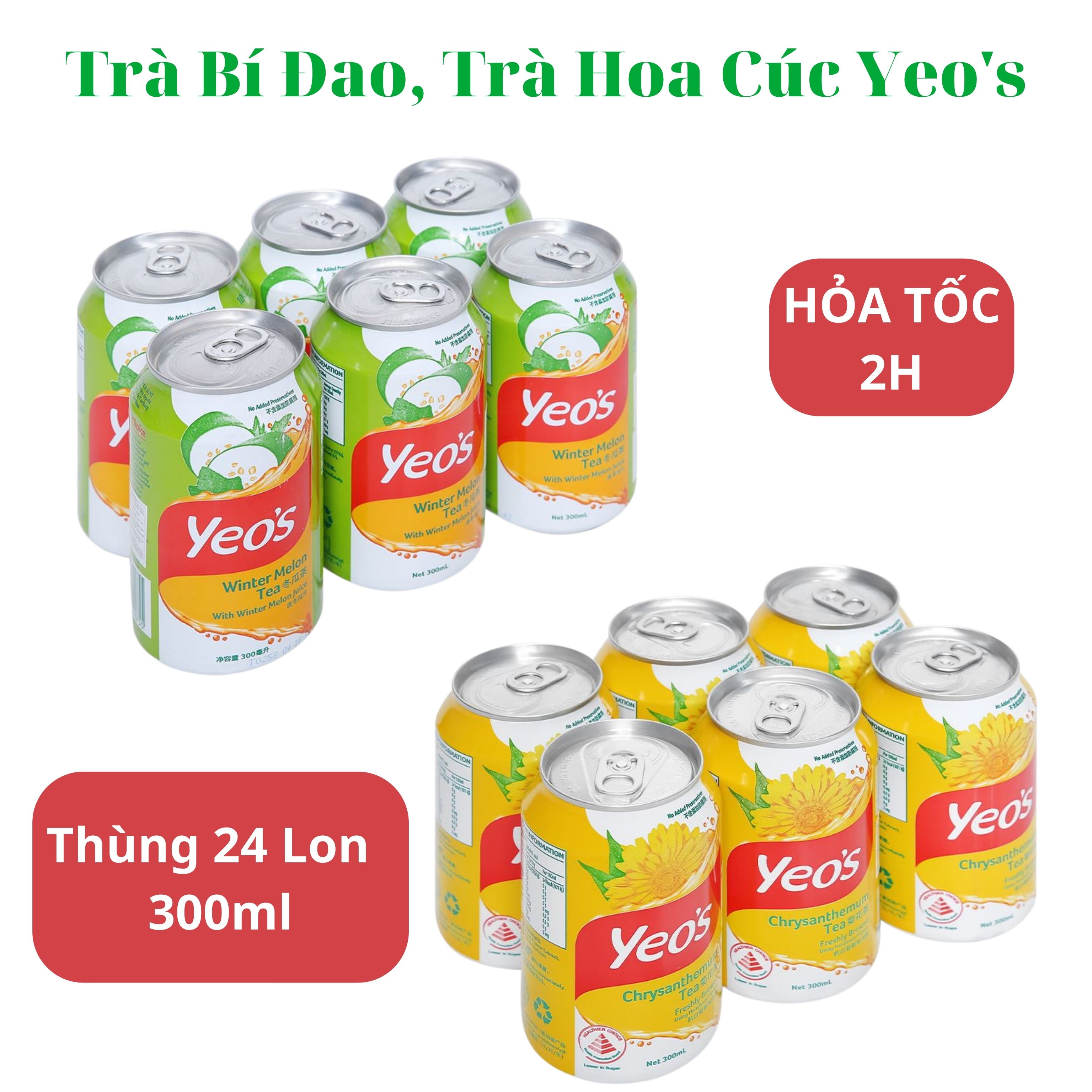 Thùng 24 Lon Trà Bí Đao, Trà Hoa Cúc Yeo's 300ml