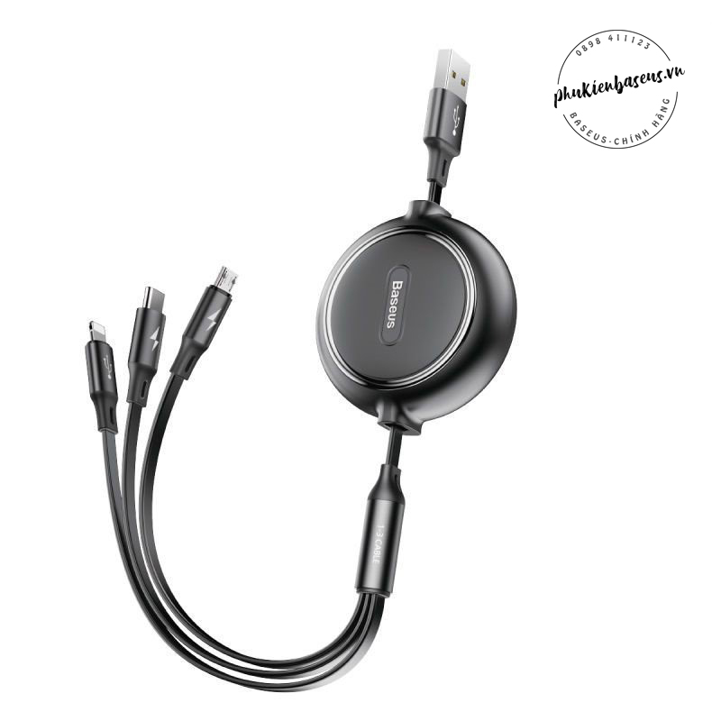 Cáp sạc dây rút 3 đầu Baseus Golden Loop 3 in 1 Elastic (3.5A, Type C/ Lightning/ Micro USB, Adjustable, Data & Fast Charge Cable)