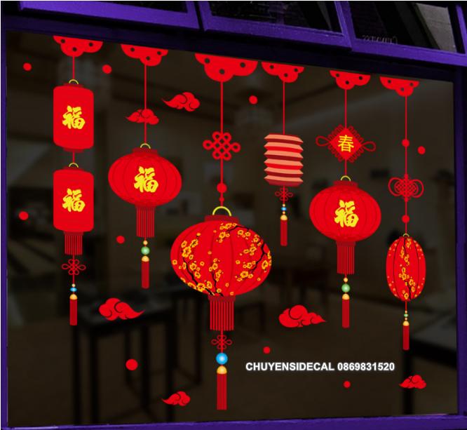 [HCM]Decal trang trí Tết - Lồng đèn hoa sắc đỏ