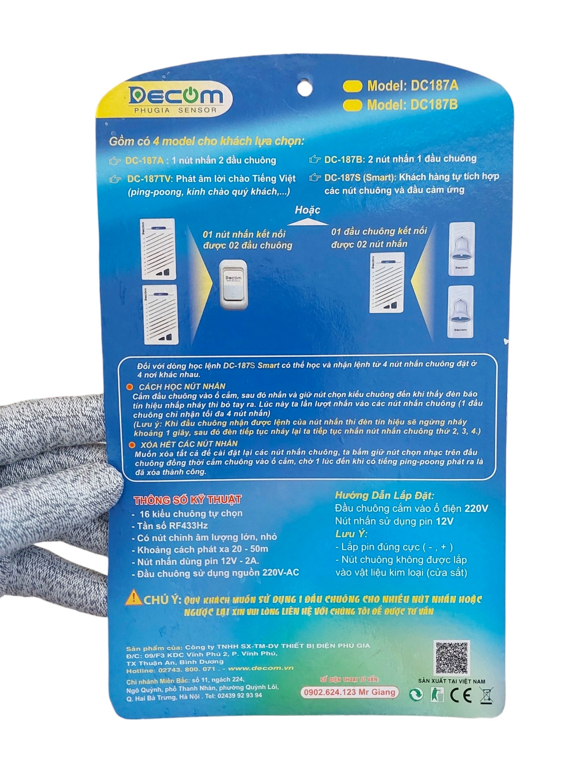 CHUÔNG CỬA ĐÔI KHÔNG DÂY CAO CẤP DECOM