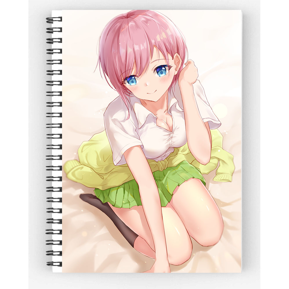 Sổ ghi chép lò xo gáy xoắn Go-Toubun no Hanayome chất liệu giấy dày dặn, ruột giấy kẻ ngang, dùng làm vở học thêm, ghi chép, học tiếng anh