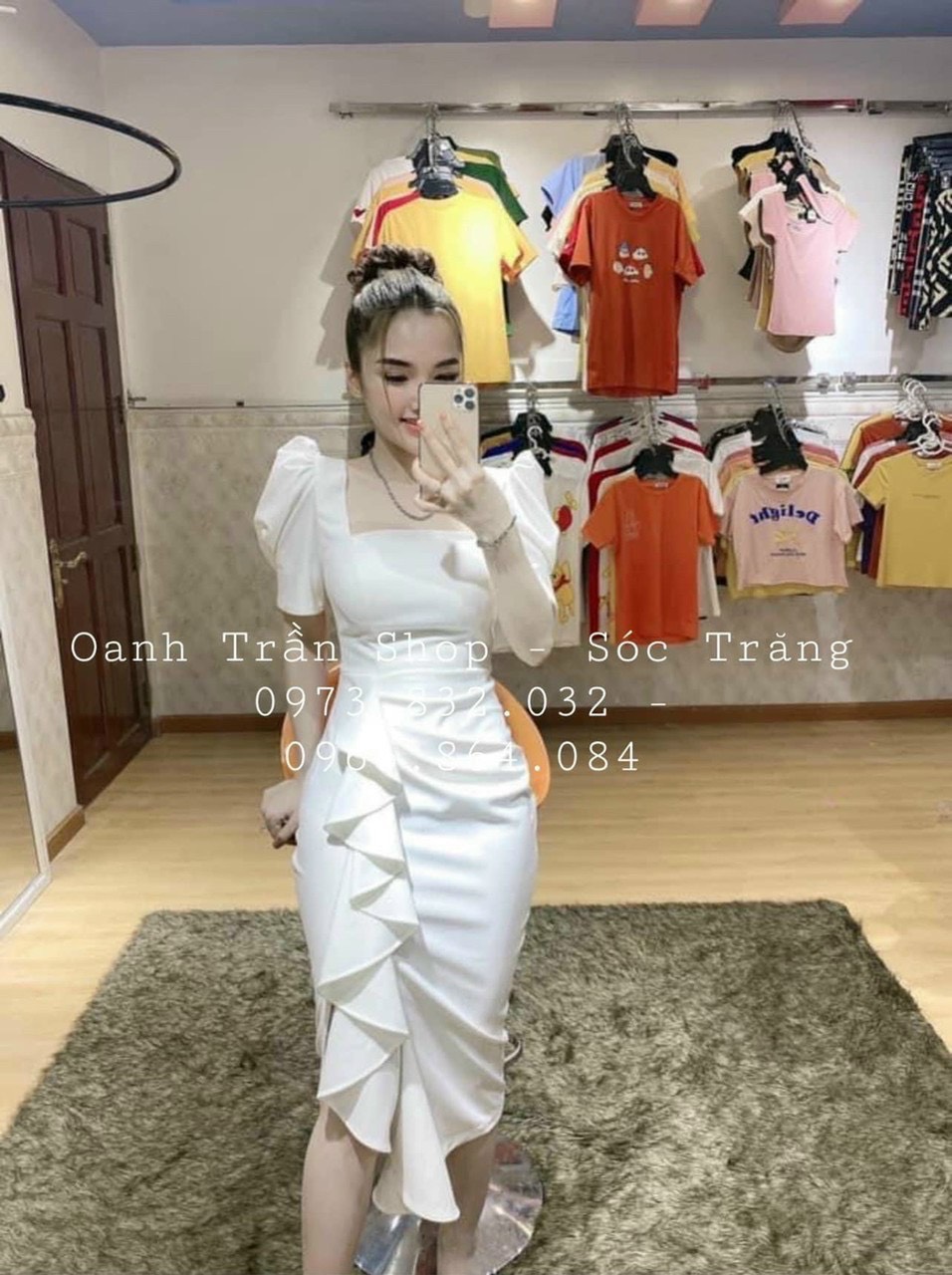 Đầm nữ dự tiệc xẻ lệch đùi cổ vuông siêu sang chảnh