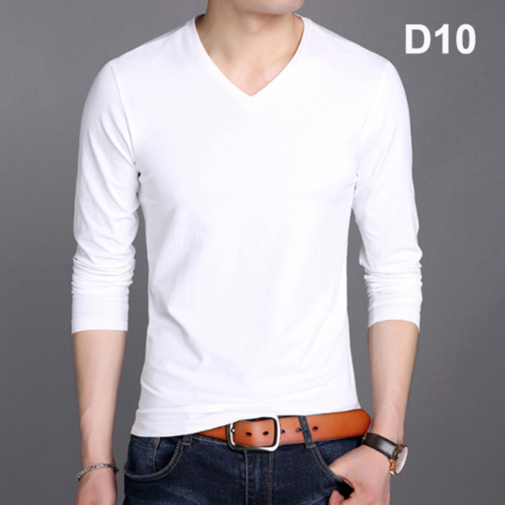 [HÀNG HOT] Áo thun nam cổ tim dài tay đẹp màu đen, trắng ( II )