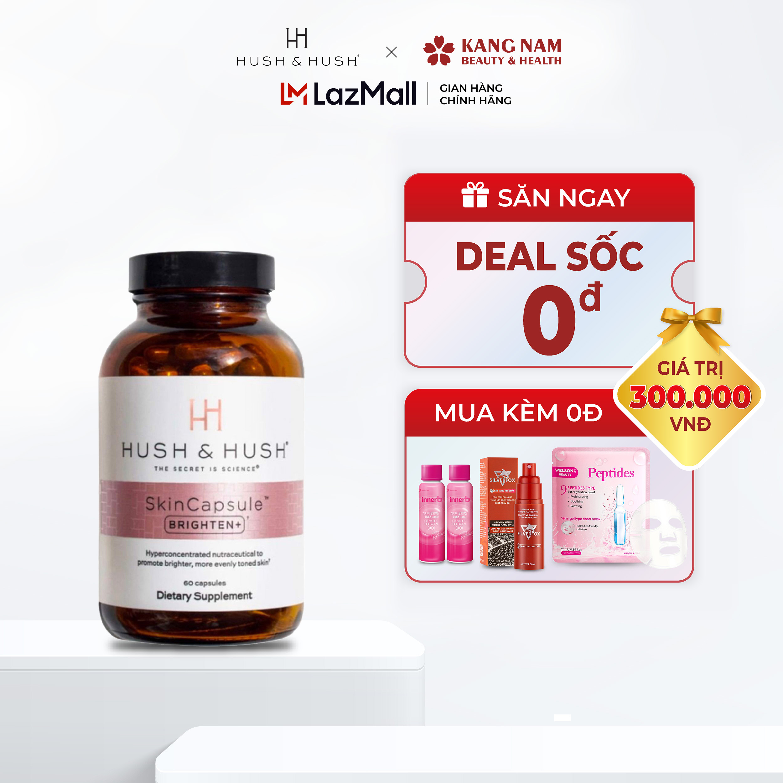 Viên uống dưỡng sáng da Hush & Hush SkinCapsule Brighten+ 60 viên