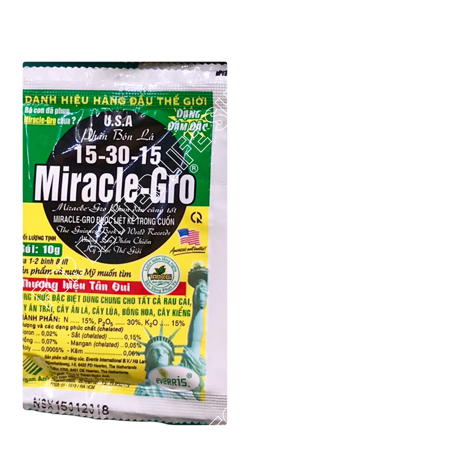 Bộ 10 gói Phân bón lá MIRACLE-GRO 15-30-15 (10gram, dể sử dụng).
