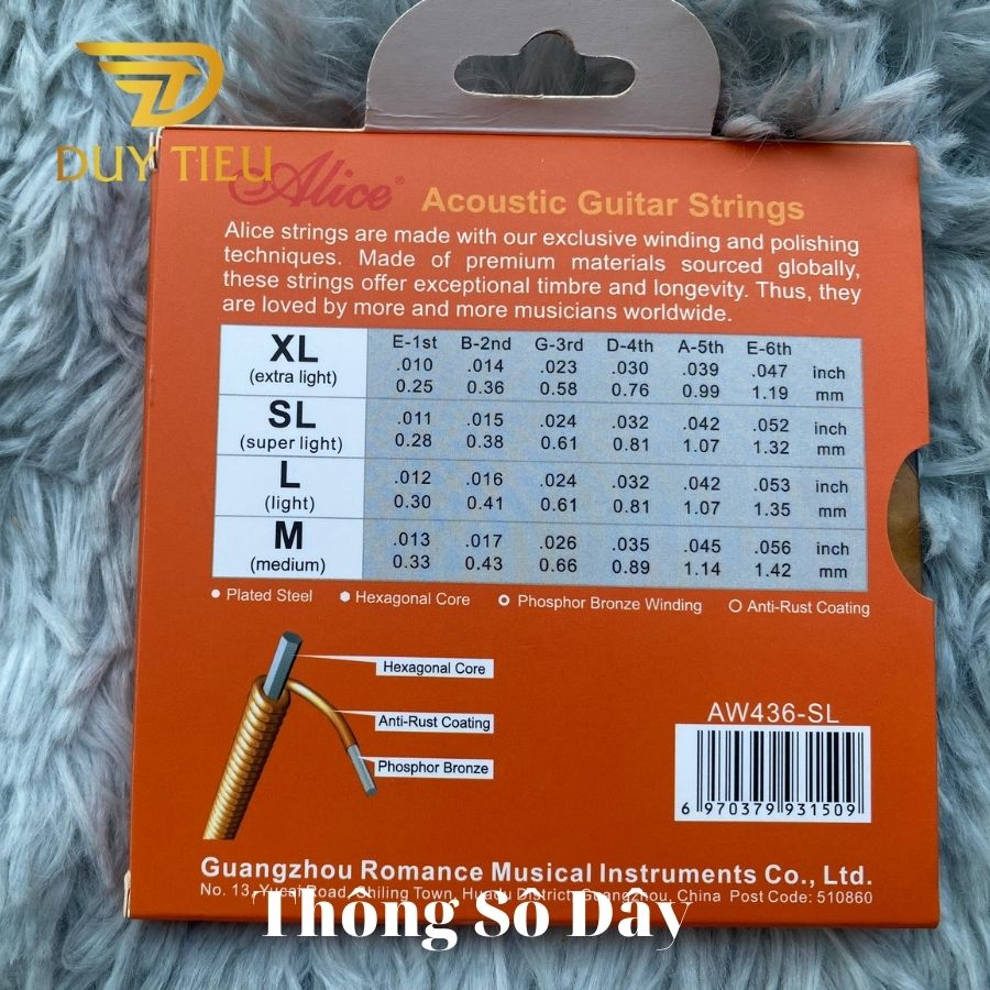AW436 Acoustic Guitar String Set, Plated Steel Plain string, Phosphor Bronze Winding, Anti-Rust Coating - DuytieuGuitar DT017