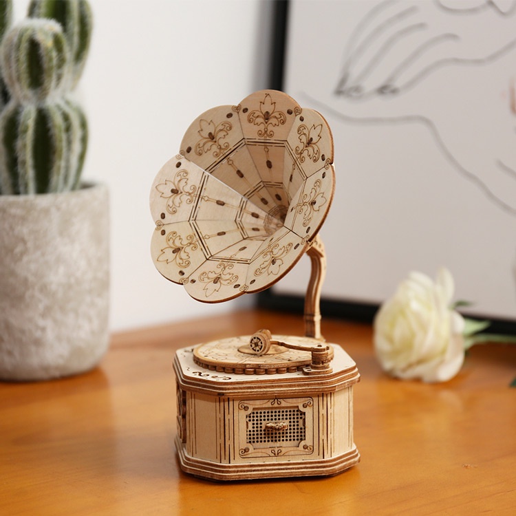 Đồ chơi lắp ráp gỗ 3D Mô hình Máy hát Robotime Gramophone TG408