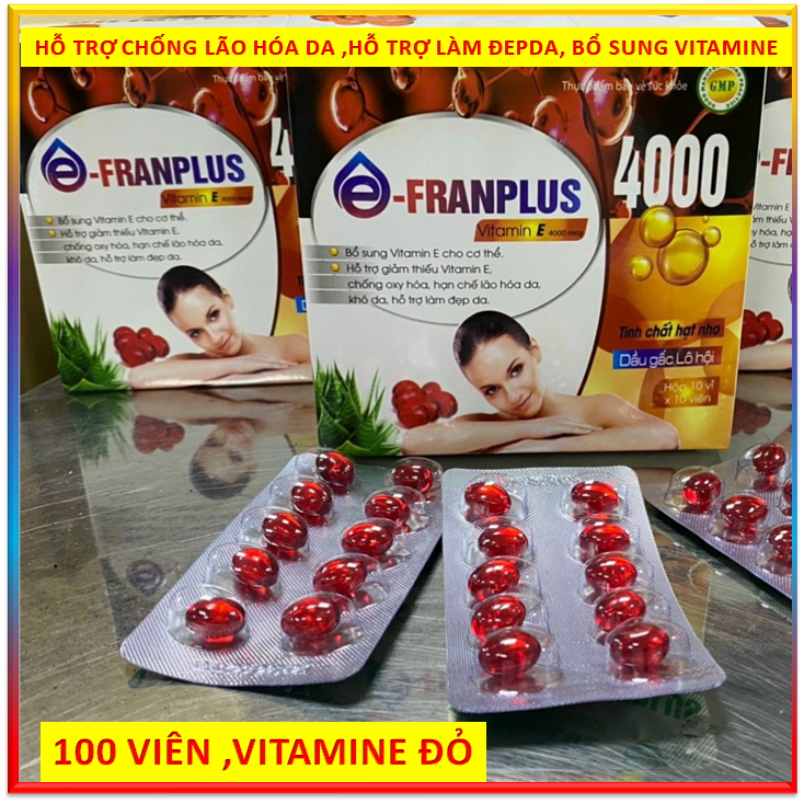 Uống đẹp da Franplus Vitamin E Đỏ 4000mcg Chiết xuất Hạt Nho,1000mcg