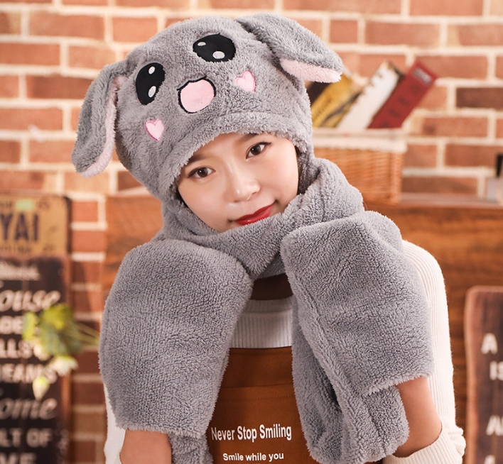 Mũ tai thỏ tiktok 3in1 (khăn quàng cổ, bóp vẫy tai, có túi ấm tay) - SP2653 new