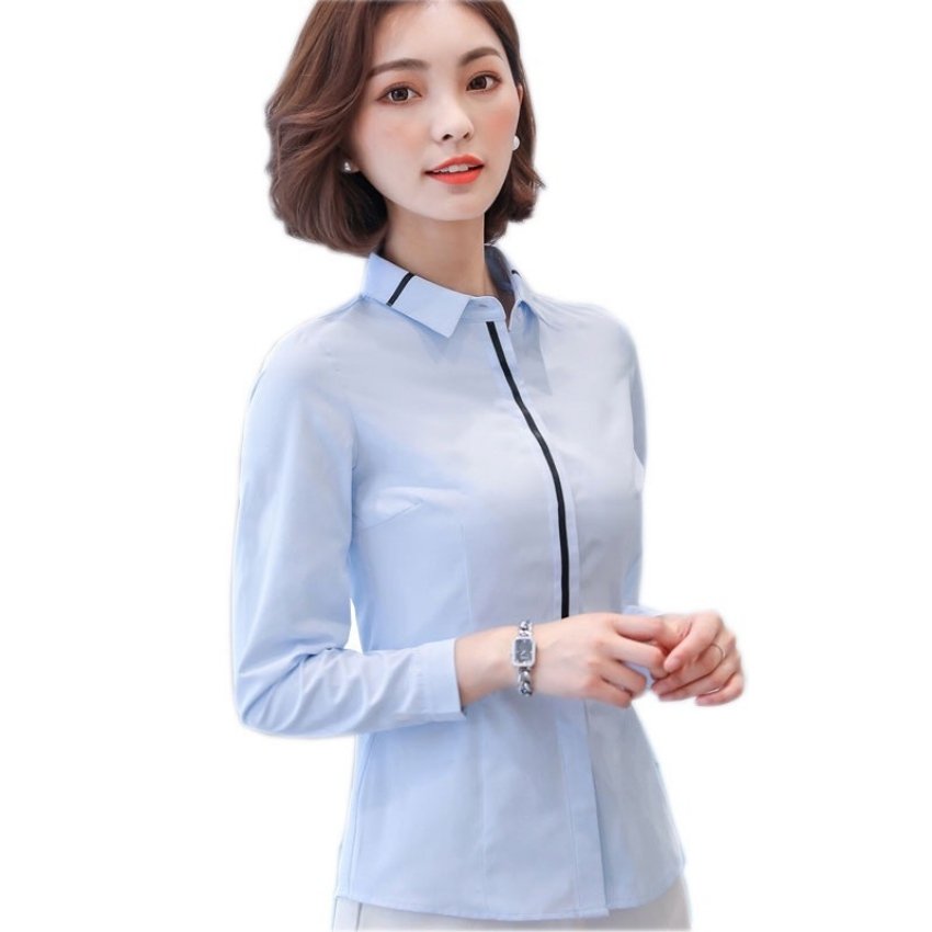 Áo sơ mi nữ tay dài phối kiểu nửa viền Mã DK402 PONIVA BRANCH vải kate mềm mịn