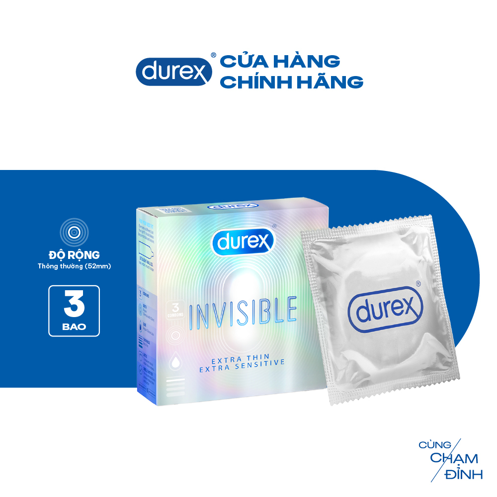 Bao cao su Durex Invisible 3 bao - Siêu mỏng , size 52mm cỡ vừa