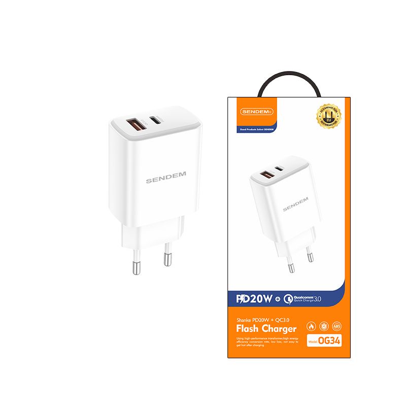 Củ sạc nhanh 2 cổng sendem og34 chuẩn châu âu pd20w