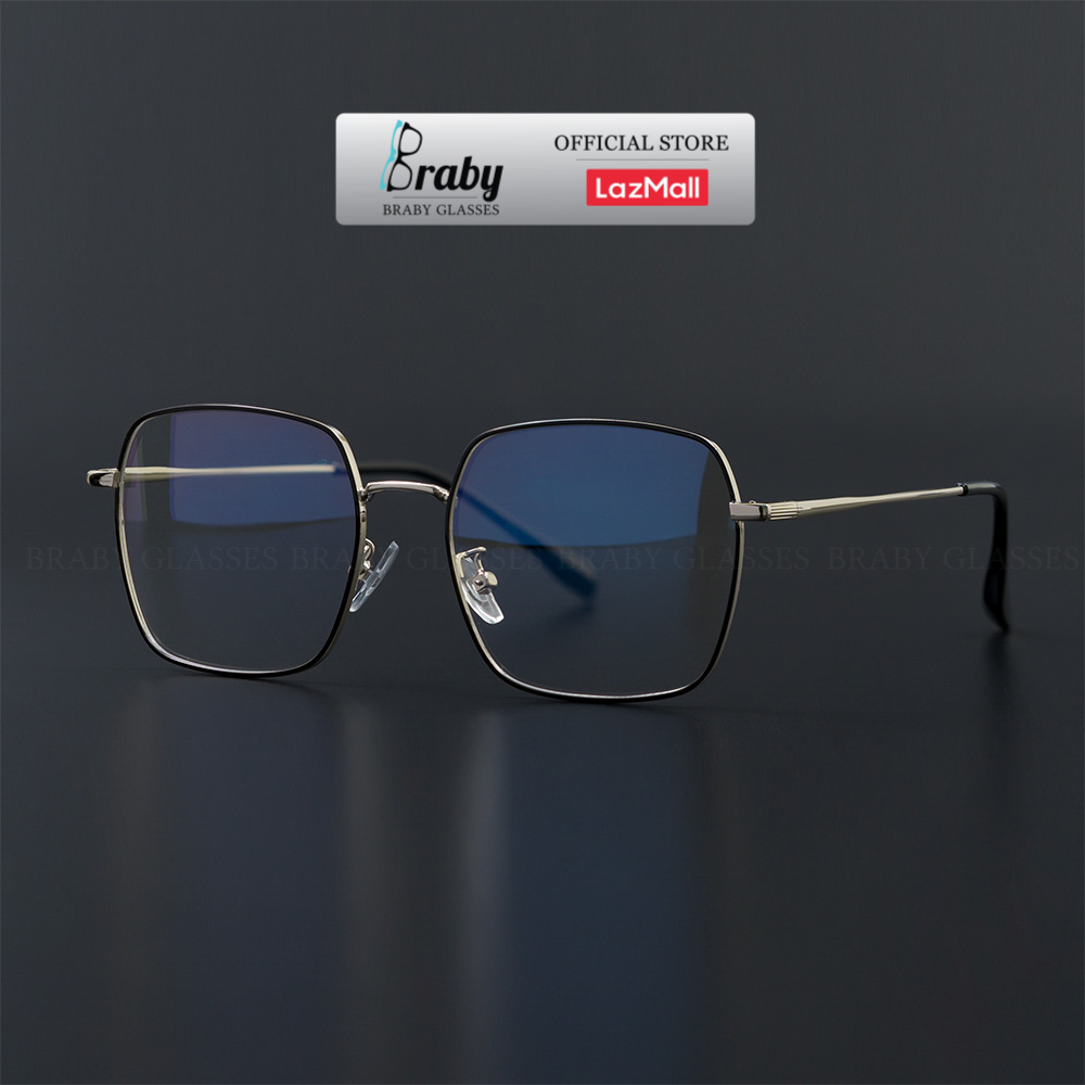 Gọng kính cận mắt vuông to Braby chất liệu Titanium cao cấp