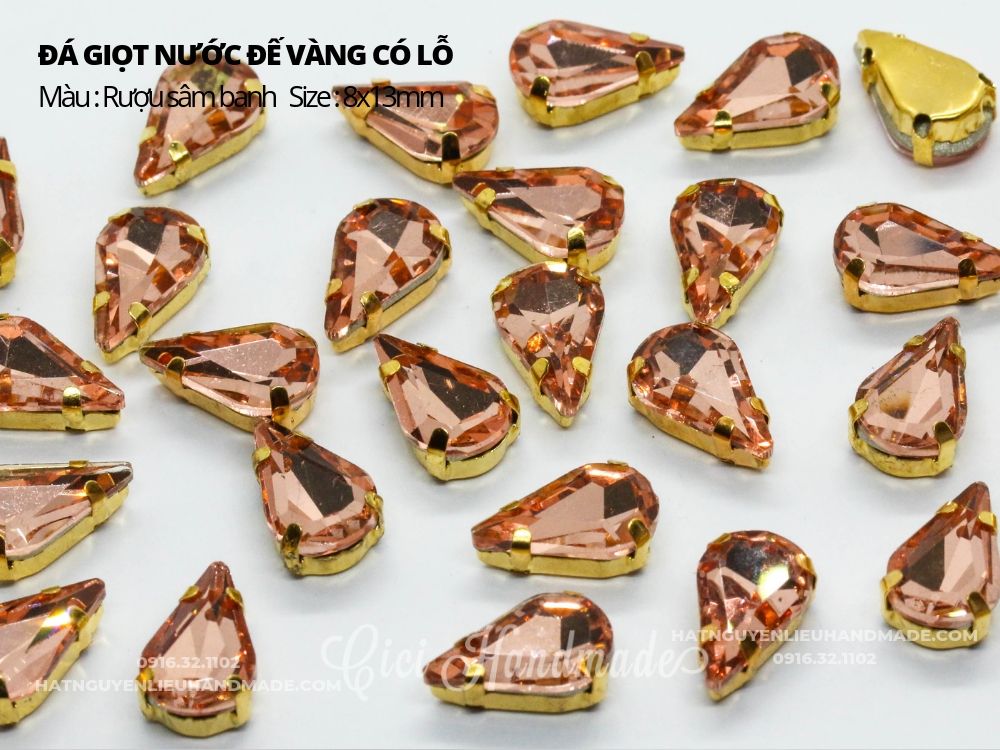 Set 10 hạt đá giọt nước nhọn đế vàng 8x13mm Cici Handmade chuyên hạt đá hạt pha lê hạt cườm hạt trang sức tự làm
