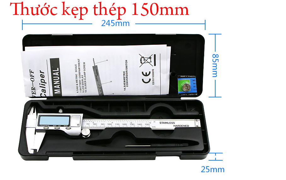 Thước kẹp điện tử thép không gỉ 150mm.